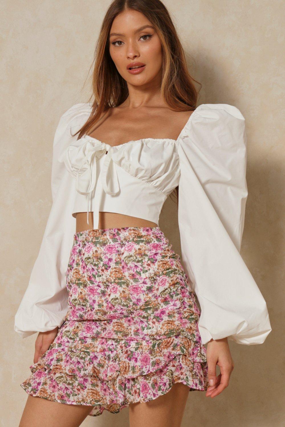 Floral Ruffle Hem Mini Skirt | Misspap UK